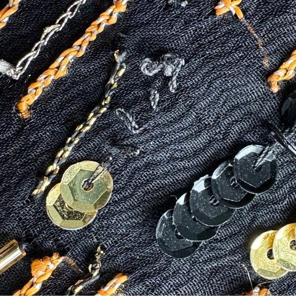Vintage 90s Niteline Sequin Blouse, Black and gold, beads, zip up back, Size M - Picture 13 of 13